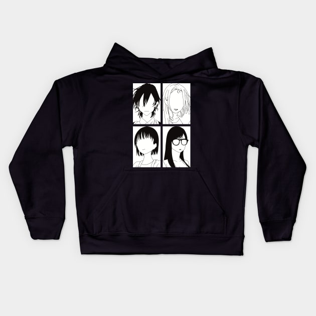 Summertime Render or Summer Time Rendering All Anime Characters in Black and White Minimalist 4 Panels Pop Art Design Kids Hoodie by Animangapoi